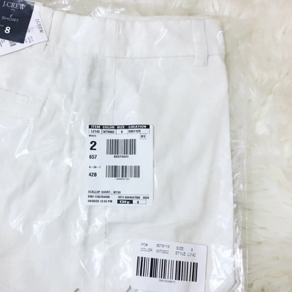 J. Crew White Linen shorts with Scalloped Hem